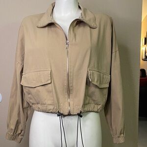 COMME CA Label Tan CROPPED CARGO ZIP FRONT Jacket 🖤🖤